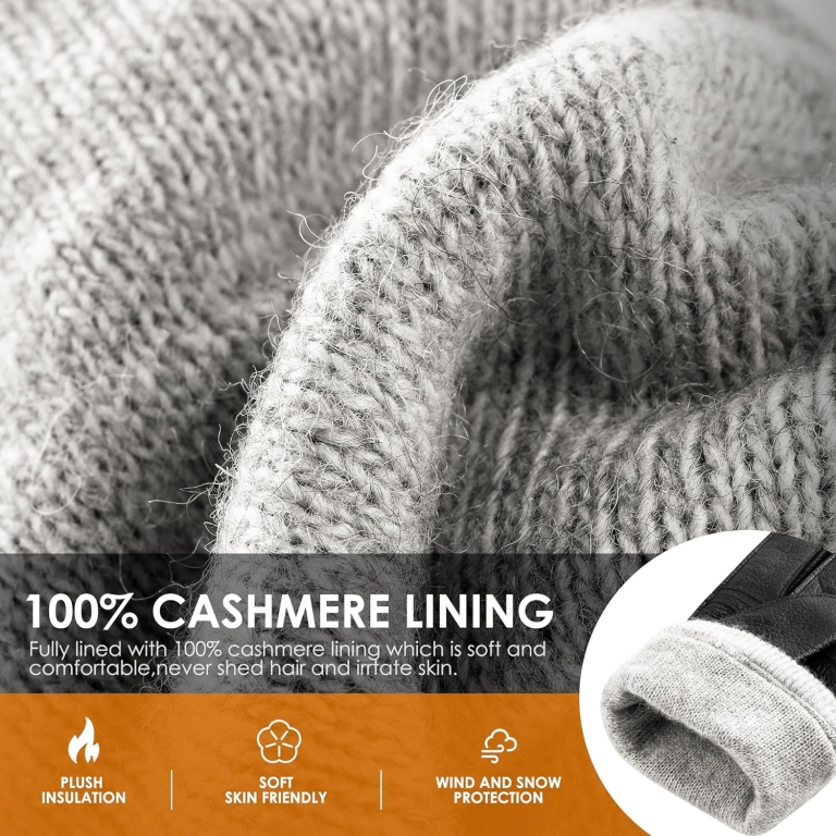 Kalapa Genuine Sheepskin Leather Gloves for Men, Winter Warm Touchscreen Driving Motorcycle Gloves with Cashmere Lined - Image 2